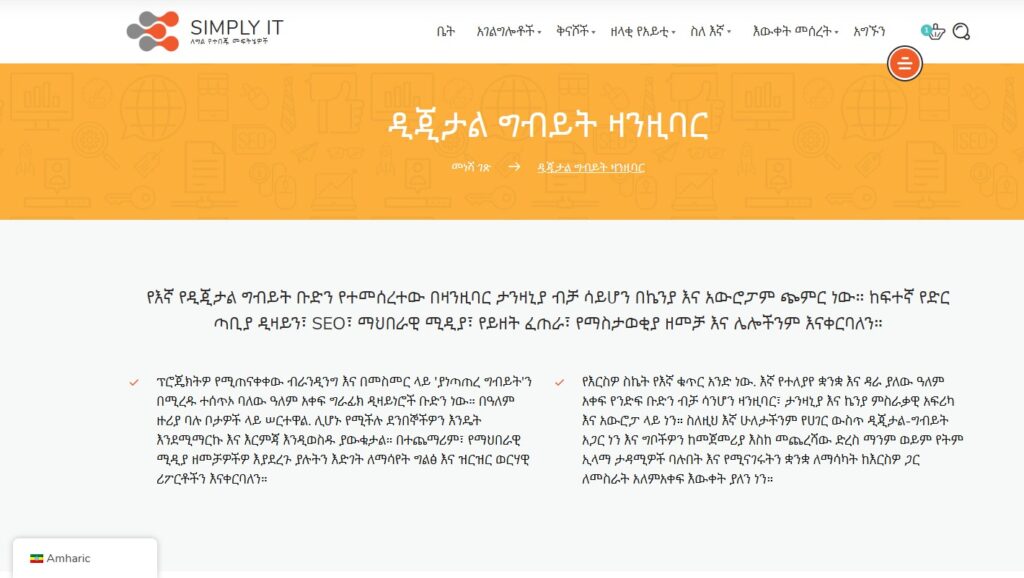 simply it tanzania multilingual seo website digital marketing in Amharic