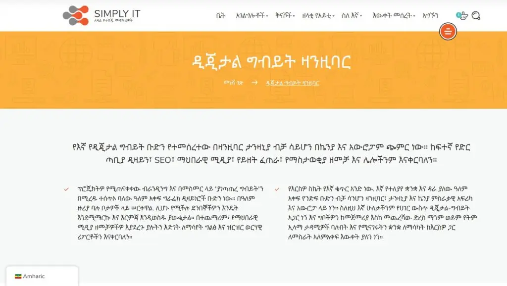 simply it tanzania mehrsprachige SEO-Website digitales Marketing auf Amharisch