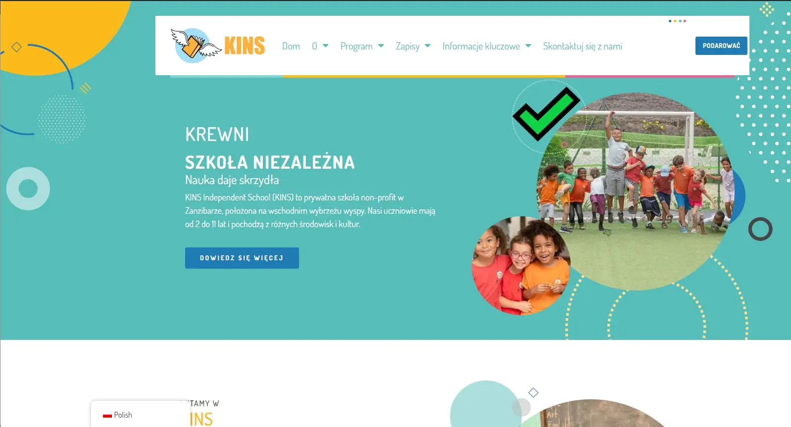 Simply It Tanzania wielojęzyczna strona SEO dla szkoły KINS Zanzibar w języku polskim po poprawieniu projektu